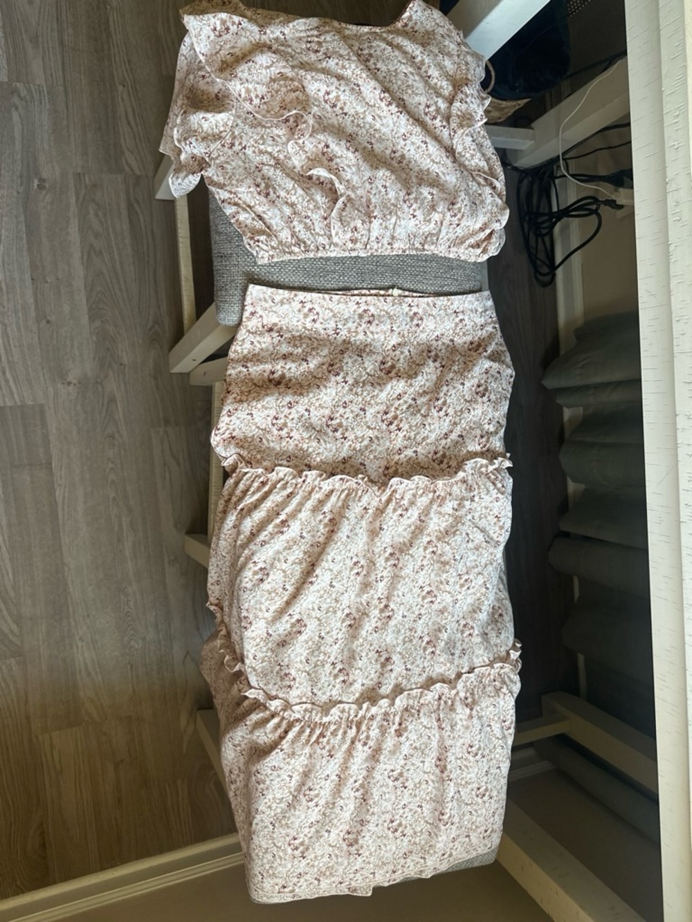 SHEIN Pink and Cream Floral Two-Piece Set